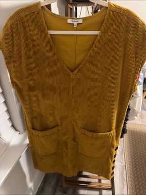 Madewell Brown Yellow Corduroy V-Neck Dress with Pockets
